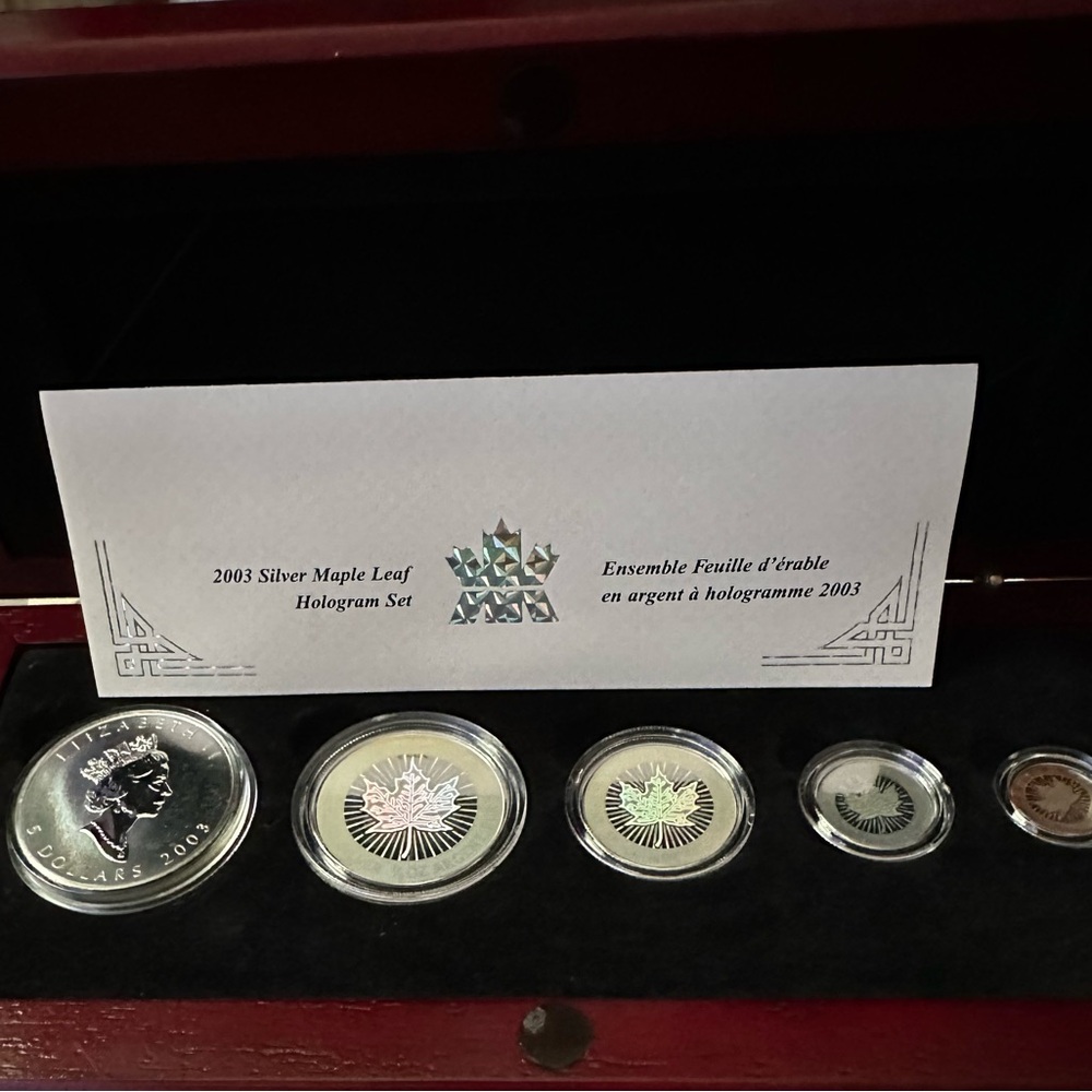 2003 Canada .9999 Fine Silver Maple Leaf Hologram 5 Coin Set w/COA, 1.92 ounces